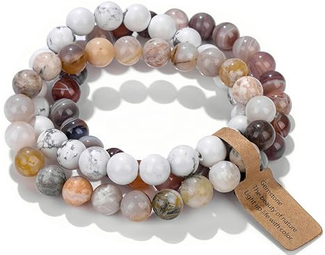 SAIBANGZI Bracciali con Pietre Naturali Autentiche - Bracciale Elastico con Perline da 8mm - Bracciale portafortuna - Bracciale Pietra Energia Positiva