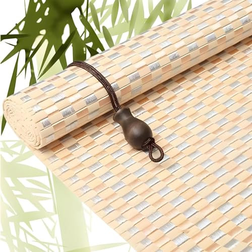 Eiauiuo Natürlicher Bambusrollo Bamboo Blinds Raffrollo Jalousien aus Bambus UV-Schutz und schallisolierend Sichtschutz Seitenzugrollo 90% Schattierungsrate Sonnenschutz Vorhang für Terrasse Anpassbar
