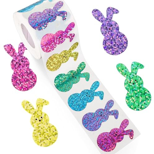 500pcs Glitter Easter Bunny Stickers 3.8cm,Easter Self-Adhesive Decoration for Kids Children Self-Adhesive Paper Bunny Label Bunnies Stickers for Kids Party Sticker