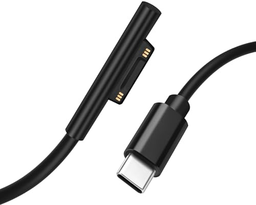 Magnetisches Ladekabel USB-C-Stecker auf Surface, unterstützt PD bis zu 45 W (15 V/3 A) Schnellladen, kompatibel mit Microsoft Surface Pro 7/6/5/4/3 Go/Book Surface Laptop 4/3/2, 0,5 m/1,64 Fuß