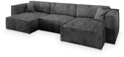 Masseno Ecksofa SARMO P mit Schlaffunktion U-Form, Sofa mit Bettkasten, Wohnzimmersofa, Couch, Soffa, Bettsofa, Couchgarnitur- Graphitfarben, POSO 34
