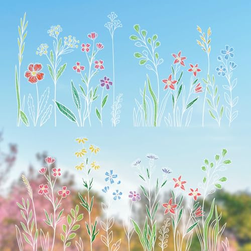 younikat Fönsterbild Vår Blommor Äng | Statisk självhäftande | Återanvändbar | Sommar Vit Flerfärgad | you0034