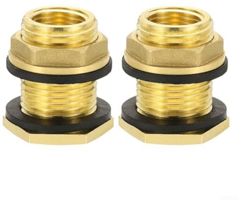 HEIBTENY 2 Wassertankverbinder,Messing Regentonnendurchführung,Mit zwei 1/2-Zoll-Innengewinden und einem 3/4-Zoll-Außengewinde,für alle Schläuche, Wasserhähne,Wasserspeichereimer