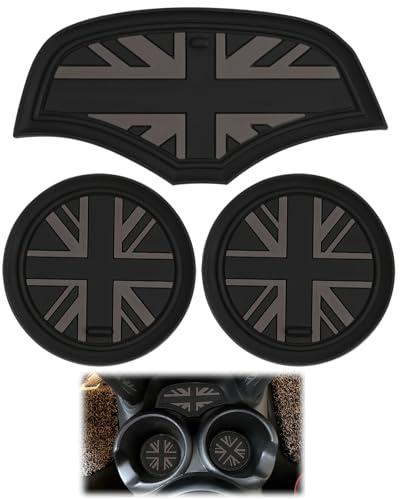 3Pcs Black Anti-Slip Silicone Car Cup Holder Coasters Flag Design, Vehicle Cup Holder Insert Accessories Non Slip Cup Mats for Mini Cooper F55/F56/F60/Mini Series