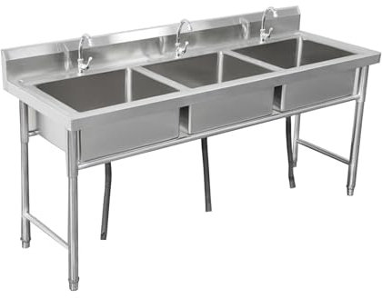 CFMAIF Freistehend Verpflegung Kommerziell Spüle, Küchenspüle 3 Becken, Waschtrog Spültisch, Außenbereich Spülbecken für Küche (100X40cm/39.3X15.7in)