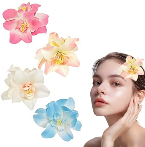 AstraGlam Lot de 4 pinces à cheveux Fleur, barrettes à fleurs de 3,5 pouces, grandes pinces à cheveux florales pour femmes, pinces en forme de fleur pour cheveux épais et fins, accessoires de