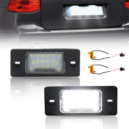 GSOWO 2 Stücke LED Kennzeichenbeleuchtung für V-W GOLF5 Variant Pass-at 3bg Tiguan Touareg Bora Limousine/Variant, Hochwertige Can-bus Fehlerfrei 18 SMD Nummernschildbeleuchtung, klar weiß