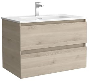 Mueble de Baño BEQUIA 80cm Natural | Lavabo Porcelana Centrado