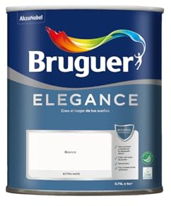 Bruguer ELEGANCE Pintura Monocapa ExtraMate, Paredes y Techos, Interior, Exterior protegido, Alta Durabilidad, UltraLavable, Resistente al Desgaste y Manchas Blanco 750 ml