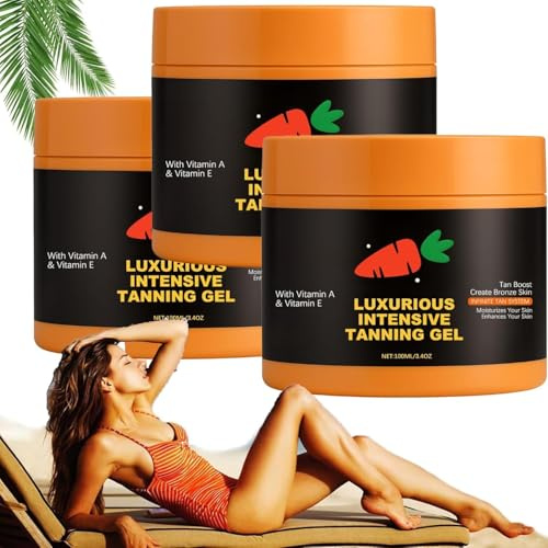 Bräunungsbeschleuniger, Premium Bräunungscreme, Karotte Selbstbräuner Körper Gesicht Solarium Creme mit Natürlichen Inhaltsstoffen, Bräunungsöl für Sonnenbänke & Außensonne (3PC, 120g)