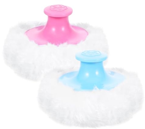 WLLHYF 2 Pcs Large Fluffy Powder Puff Body Cosmetic Face Loose Powder Applicator Handle Foundation Puff Pad Washable Beauty Application Tool for Women Sensitive Skin (Pink+Blue)