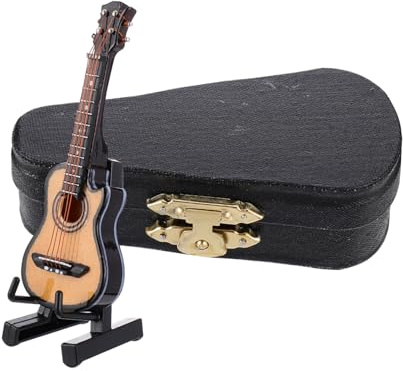 FOYTOKI Miniatura Chitarra con Supporto e Custodia Strumento Musicale Decorativo Dettagliato per Scrivania e Casa