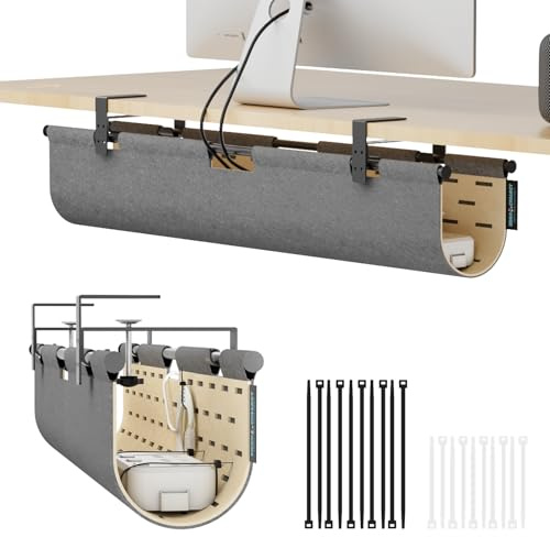 ERGO COLLECT Under Desk Cable Management,No Drill Standing Desk Wire Management,Felt Cord Organizer Tray For Office, Home (Gray/Khaki, 30)