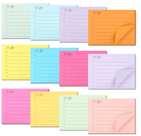 600 Blätter Haftnotizen, Bunt Linierte To Do Listen Block, Selbstklebende Sticky Notes, Notizzettel Klebend für Familie Schule Büro (12 Farben, 10x7,5cm)