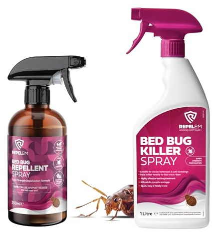 REPELEM Bed Bug Killer Kit - 1L Spray & 250ml Repellent, for Mattresses