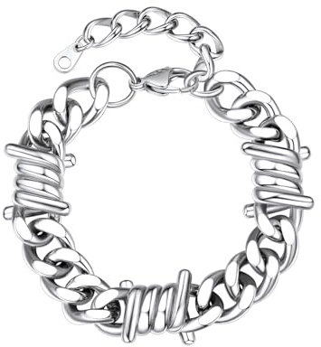Bestyle Mens Cuban Bracelet Stainless Steel Spiked Bracelets Barbed Wire Chain Bracelet Jewellery For Men Women 12mm 18cm