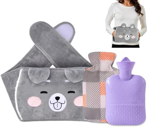 Hot Water Bottle Belt, Wrap Around Wearable Winter Hot Water Bottle with Cover, Soft Plush Warm Water Bag for Waist Belly Neck Back Shoulder Knees Hands and Period Cramps Pain Relief for Kids Adults