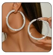 Large Silver Rhinestone Hoop Earrings Sparkly Big Hoop Earrings for Women Bling Chunky Silver Hoops 70mm Valentines Earring Trendy Prom Wedding Christmas Jewelry (Diameter - 70mm)