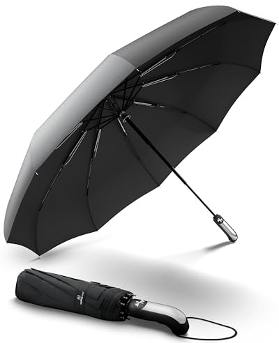 WALKINGLINE Parapluie résistant aux tempêtes jusqu'à 140 km/h avec sac – Parapluie de poche avec ouverture automatique, petit, léger et compact, coupe-vent, stable