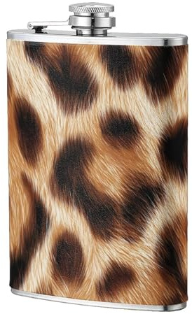 Petaca con diseño de leopardo con bolsillo para el pelo, 226.8 g, banderas de acero inoxidable para papá, padrino de boda, viajes, camping