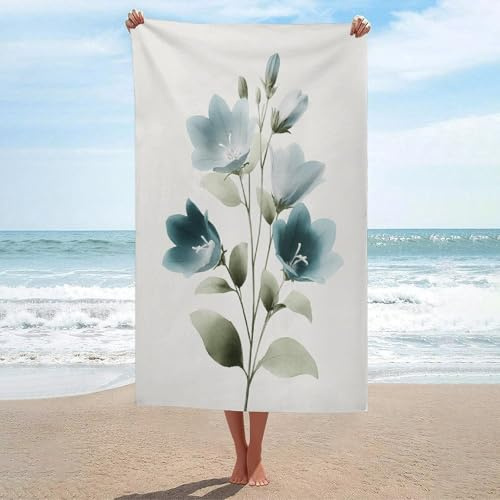 Strandtuch, Motiv: Botanische Glocke, Blume, sandfrei, Mikrofaser, groß, Mehrzweck-Duschtücher, saugfähig, für Badezimmer, Pool, 130 x 80 cm, Grün