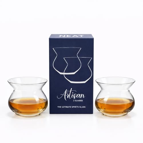 Neat Glass Artisan Spirits Glasses 2 Pack | Official Competition Judging Glass | European Crystalline Smooth Nosing Experience Reveal Subtle Aromas & Complexities Tasting Glass for Evaluating Spirits