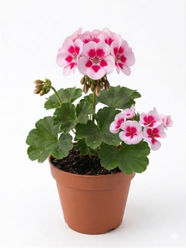 Geranio Zonale Bianco/Fucsia in Vaso | Pianta Fiorita da Balcone e Giardino | Fiori Primaverili Eleganti e Resistenti | Fioritura Abbondante | Ideale per Vasi e Fioriere