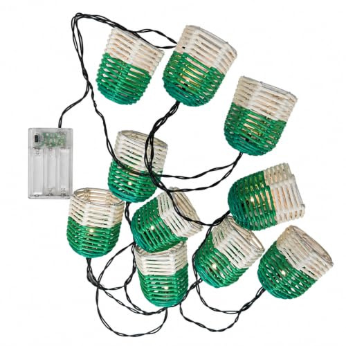 Handwoven PE Rattan Bell Lantern String Lights with 10 Warm White LEDs, Battery Operated Fairy Lights with Waterproof Battery Box for Bedroom, Living Room, Patio, Balcony, Party and Holiday Decor