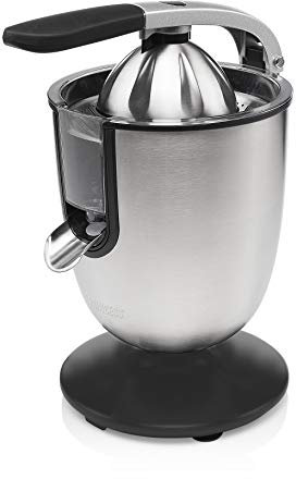 Princess Edelstahl Zitruspresse Champion Juicer - professioneller Hebelarm – Universalaufsatz für Zitrusfrüchte – Fließstopfunktion – 201852 – Silber