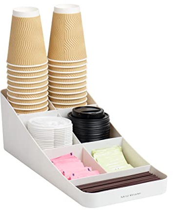 Mind Reader 7 Compartment Coffee Condiment, Cups, Lids, Sugars, Stirrers,Storage Organizer, White