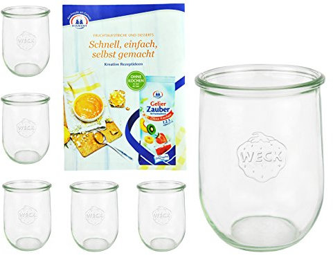 MamboCat 6er Set Weckgläser 1062 ml Tulpenform I Original Weck Tulpenglas Dessertglas I Einweckgläser für Obst Gemüse UVM I Weck Gläser ohne Deckel inkl. Diamant-Zucker Gelierzauber Rezeptheft