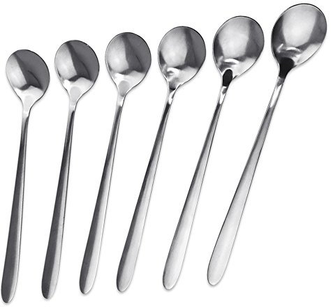 JJPRIME - 6pcs Long Handle Stainless Steel Spoon | Tall Glass Stir Spoons | Long Spoons for Hot Chocolate, Coffee, Latte, Espresso, Hot Chocolate, Dessert & Ice Cream Sundae (18cm / 7 inch)