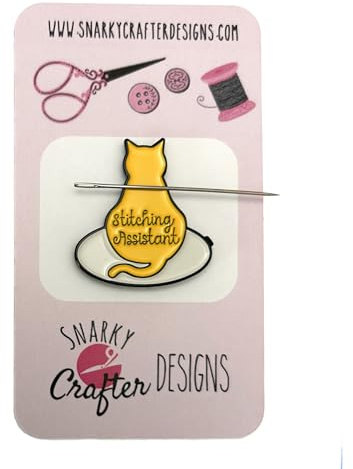 Stitching Assistant Orange Cat on Embroidery Hoop Enamel Needle Minder