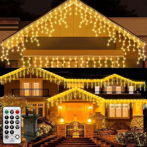 CORST 10M 400LED Outdoor Curtain Roof Lights for Eaves,Window Waterfall Icicle Light Plug in Connectable with Remote Timer Waterproof for Outside Ceiling Gazebo Decor(Warm White)