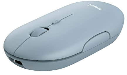 Trust Puck Mouse Wireless Ricaricabile, Bluetooth o 2.4 GHz con Mini Ricevitore USB, Silenzioso, Pulsante DPI, Mouse Bluetooth Ergonomico Senza Fili per PC, Macbook, Mac, Computer, iPad - Blu