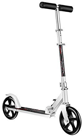 MYAOU Trottinette Kick/Push pour Jeunes Adultes | Cadre Pliable | 200 mm 2 Roues et Double Suspension | Poignées de Style vélo (Blanc, Noir)