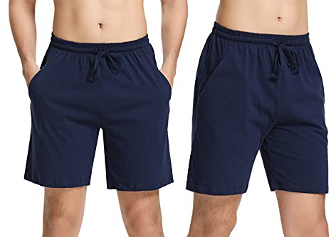 Asenzia Pyjamasbyxor för män kort bomull Bermuda sovshorts pyjamasbyxor shorts shorts sommar sovbyxor fritidsbyxor för män, Blå x 2, L
