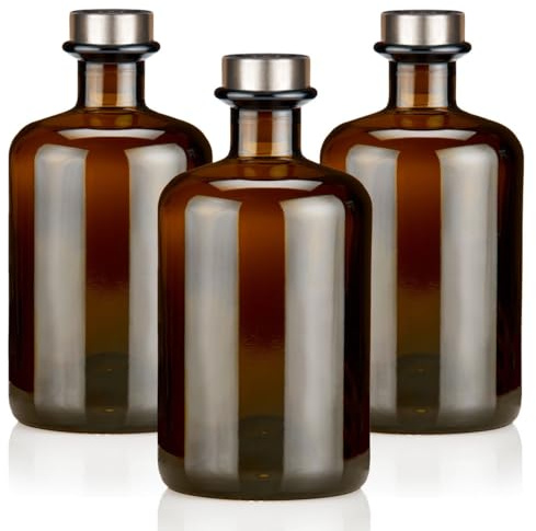 Geniess-Bar! 3x Apothekerflaschen 500ml braun elegante Braunglas Flaschen schwarz antik 0,5L leer PE Korken Titansilber matt Glasflaschen für Öl, Gin, Kräuter Schnaps od. als Geschenk