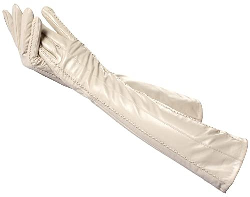 NJHGJ Handschuhe Damenhandschuhe 50Cm Lang Lederhandschuhe Schaffell Damen Lederhandschuhe Warmhalten Damen Winterhandschuhe Beige 8.5