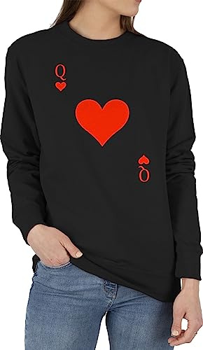 Shirtracer - Sweater Pullover Sweatshirt Herren Damen - & Fasching - Queen Kartenspiel Karneval I Spielkarte Dame Rot Herzdame