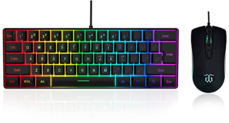 DGG 60% Gaming Keyboard and Mouse Combo, Small Keyboard and Mouse Set, Mini Gaming Keyboard 61 Keys True RGB Mechanical Feeling Keyboard Mouse Combo for Computer PC Gamer