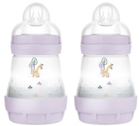 MAM Easy Start Anti-Kolik-Babyflaschen, 2er-Pack (2 x 160 ml), selbststerbende Baby-Milchflasche, MAM Sauger mit langsamem Durchfluss, Größe 1, Neugeborenen-Essentials, Hellviolett (verschiedene