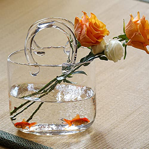 DCQRY Vase à fleurs en verre fait à la main avec bulles en forme de sac à main pour mariage, maison, salon, décoration de table