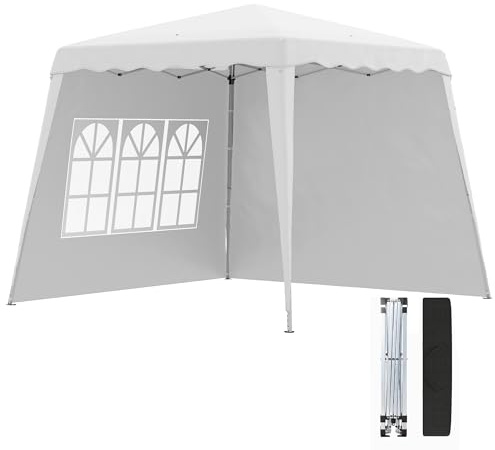 Outsunny Carpa Plegable Pop-up 3x3 m Cenador Pabellón de Jardín con 2 Paredes Laterales Altura Ajustable y Bolsa de Transporte Protección UV50+ Impermeable Gazebo para Camping Fiestas Exterior Blanco