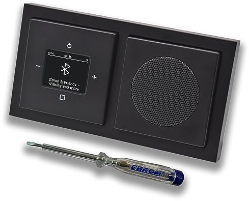 Busch Jäger DAB+ Unterputz Bluetooth (in and out) Radio 8217U-101 Future SCHWARZ MATT, Komplett-Set mit Lautsprecher, Abdeckungen, Rahmen + EBROM Phasenprüfer zur Montage d. Geräte - 8217 U – 101