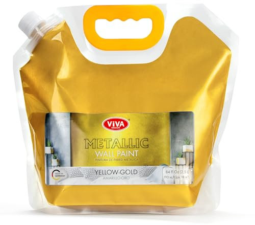 Viva Decor Metallic Wandfarbe 2,5 L - Gelb Gold - Effektfarbe Wand für stilvolle Wandgestaltung, wasserbasiert & abriebfest, leicht aufzutragen, langlebige Wandfarbe mit intensivem Metallic Effekt
