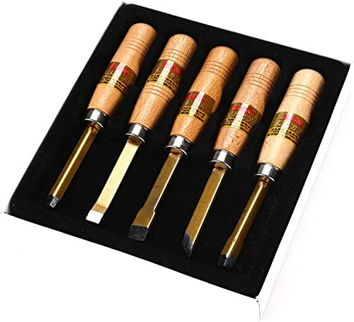 Juego de Herramientas de cincel de Mano para tallar Madera, 5 Piezas de cincel de Torno Chapado en Oro, cincel para tallar Madera, cincel para tallar a Mano, carpintería, cincel para tallar