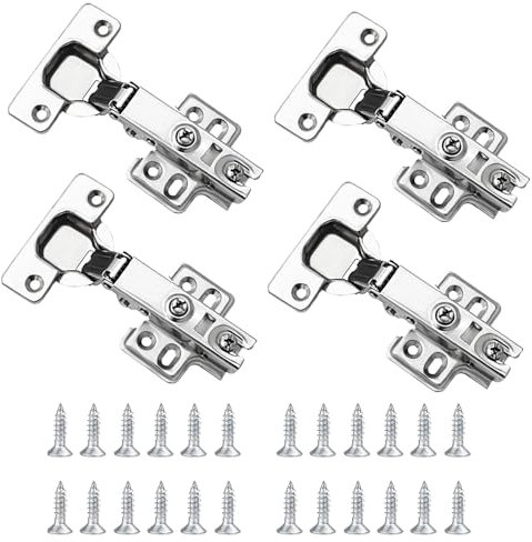 YUNYU 4 Pcs Modern Full Overlay Steel Cabinet Hinges with Soft Close, Adjustable, Easy to Use, Suitable for Kitchen, Bathroom, Bedroom & More