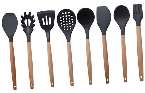 GRIRIW Silicone BBQ Oil Brush Wood Handle Basting Brush for Kitchen Baking for Grilling and Cooking Utensils
