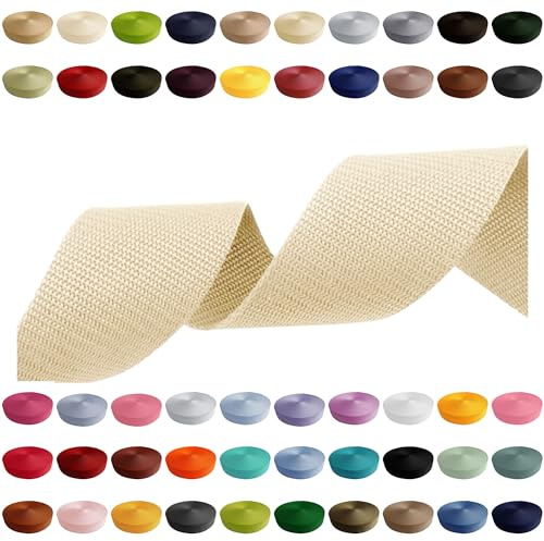 Gurtband 2m 5m 10m 50m, 50 Farben, Breite 10mm 15mm 20mm 25mm 30mm 40mm 50 mm Taschengurt Polypropylen Ideal für DIY-Projekte, Handarbeiten (031) Hellcreme, 30mm x 5m